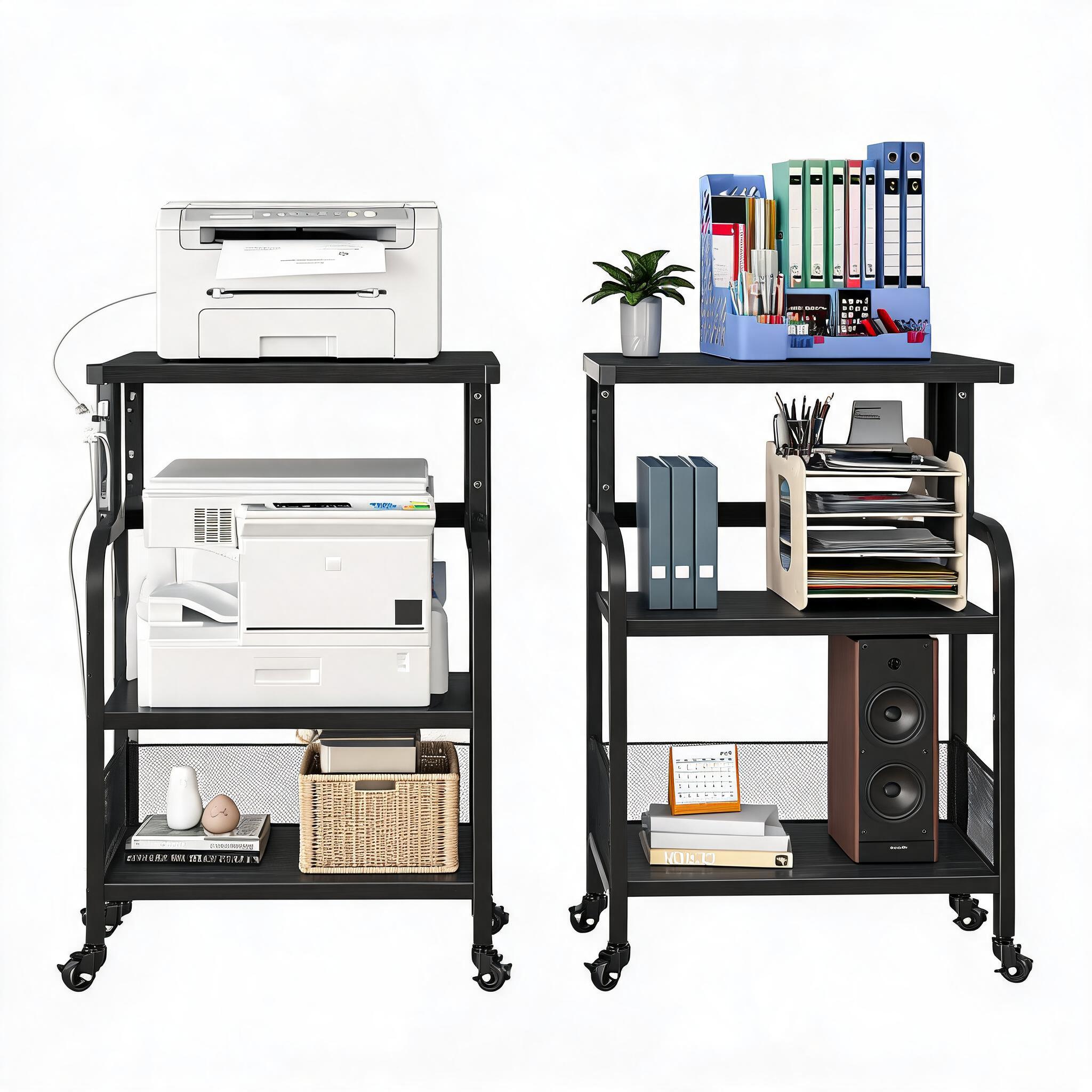 Printer Stand - 3-Tier Mobile Printer Stand with Power